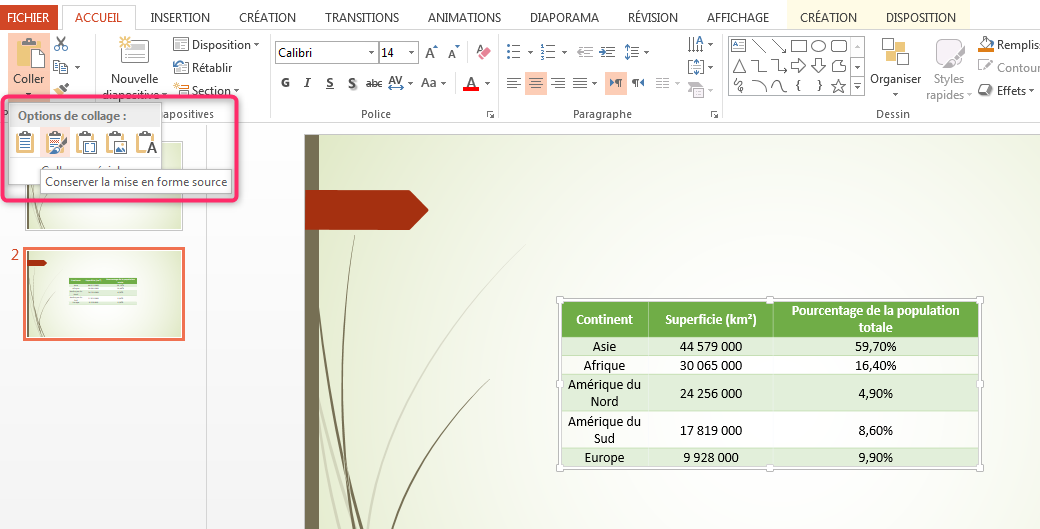 Insérer et formater un tableau